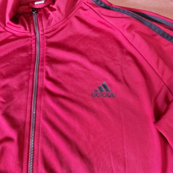 Mens XL Adidas Zip Up Gym Jacket Classic Burgundry Black Striped Athletic Warm - Picture 5 of 8